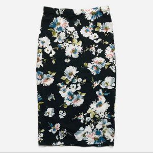UK2LA Fitted Stretchy Floral Midi Pencil Skirt